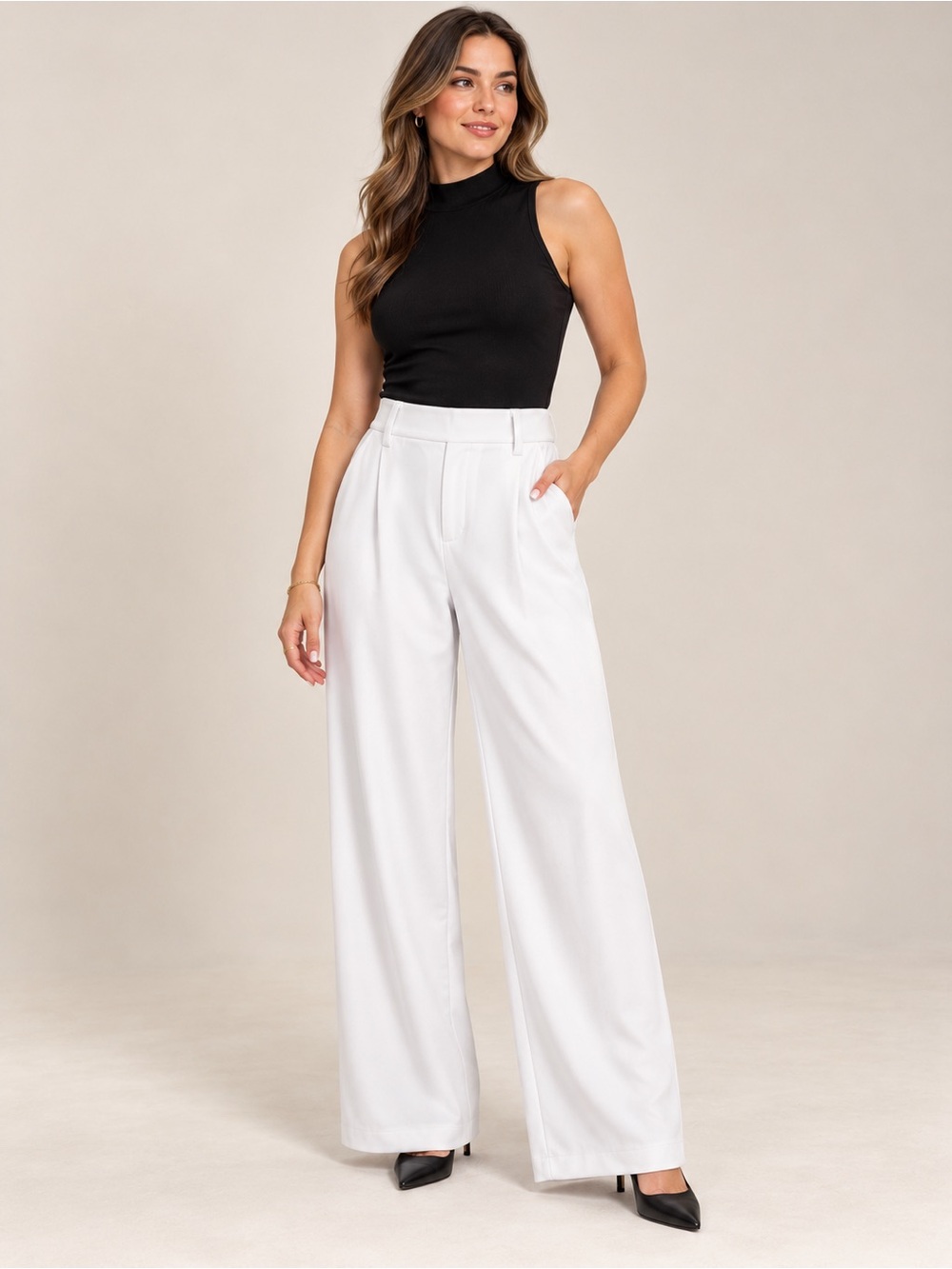 Halara White High Waisted Wide Leg Trouser Pants Size S NWT